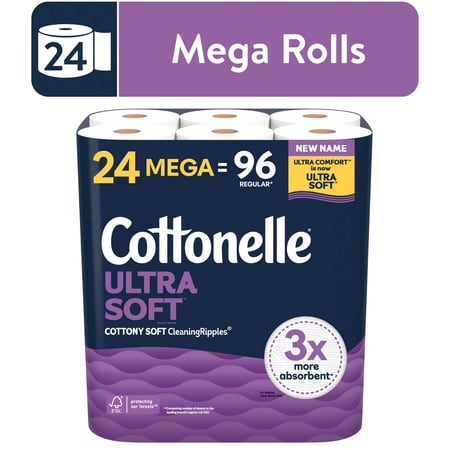 Cottonelle Ultra Soft Toilet Paper, Strong Toilet Tissue, 24 Mega Rolls