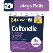 Cottonelle Ultra Soft Toilet Paper, Strong Toilet Tissue, 24 Mega Rolls