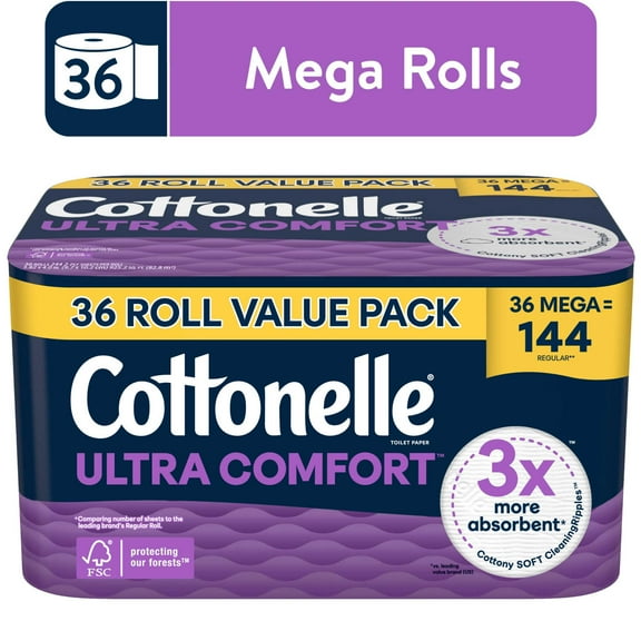Cottonelle Ultra Comfort Toilet Paper, Soft Toilet Tissue, 36 Mega Rolls