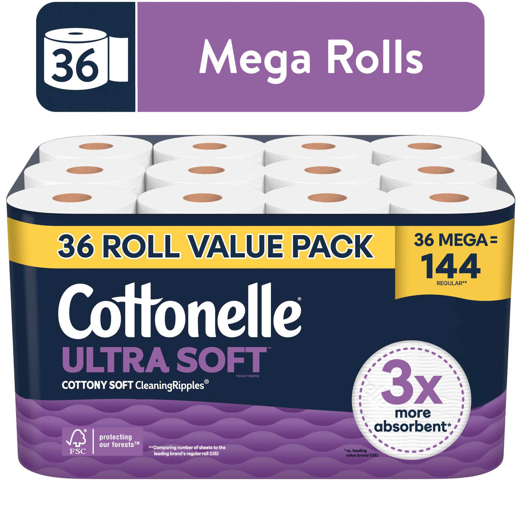 Cottonelle Ultra Soft Toilet Paper, Strong Toilet Tissue, 36 Mega Rolls
