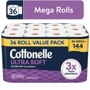 Cottonelle Ultra Soft Toilet Paper, Strong Toilet Tissue, 36 Mega Rolls