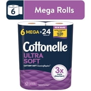 Cottonelle Ultra Soft Toilet Paper, Strong Toilet Tissue, 6 Mega Rolls