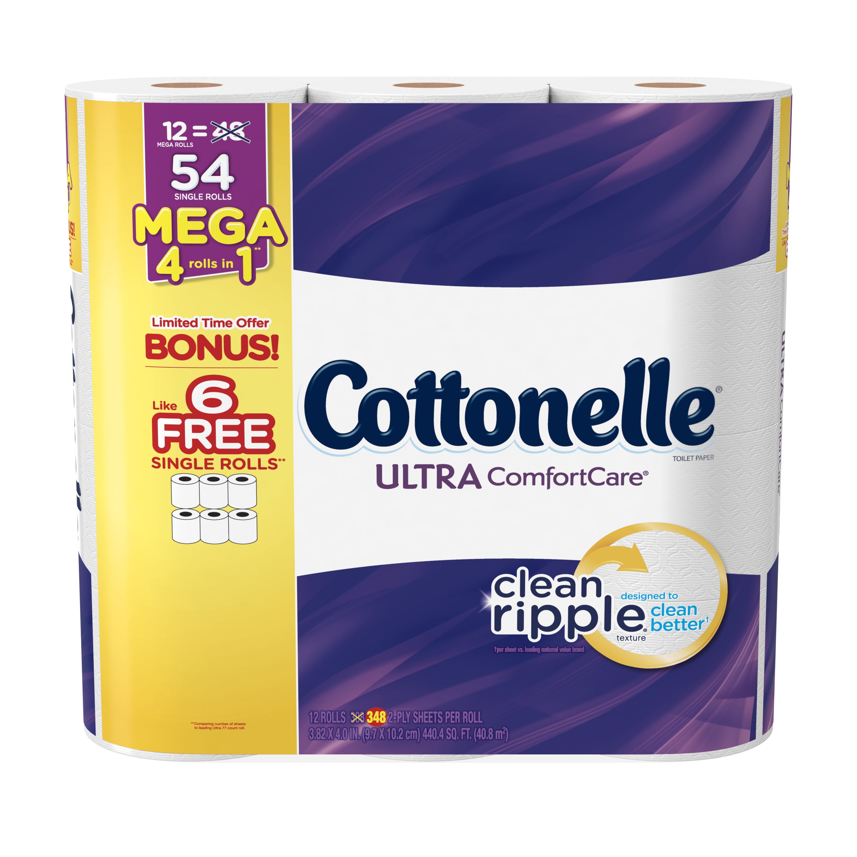 Cottonelle Ultra ComfortCare Mega Toilet Paper Roll Bonus Pack, 12 Count