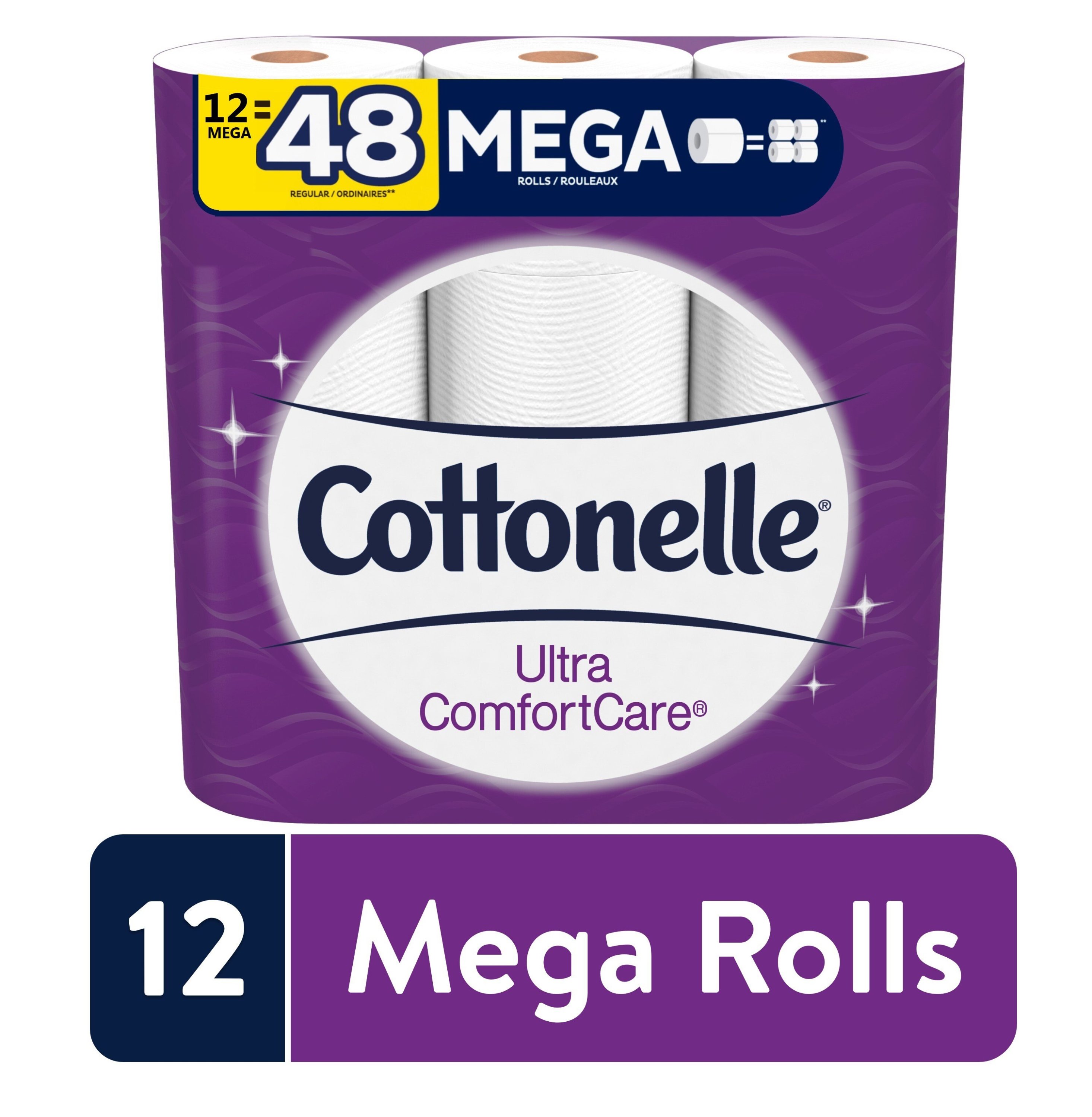 Cottonelle Ultra ComfortCare Toilet Paper, 12 Mega Rolls, 284 Sheets per Roll (3,408 Total) - image 1 of 10