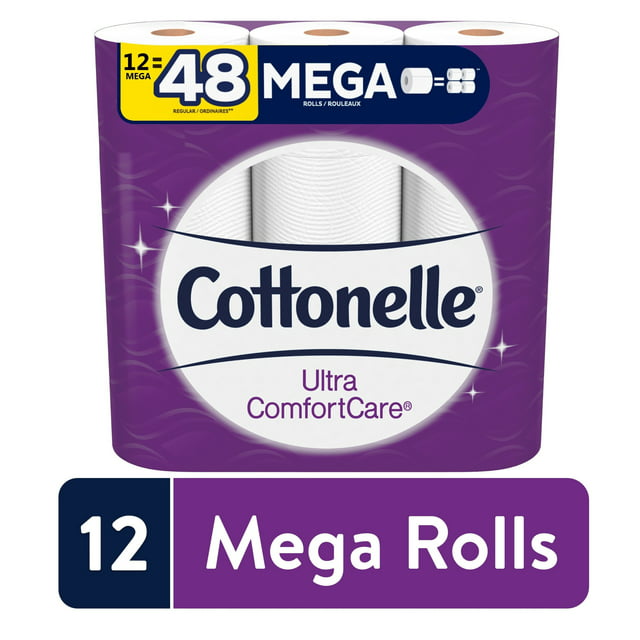 Cottonelle Ultra ComfortCare Toilet Paper, 12 Mega Rolls, 284 Sheets per Roll (3,408 Total)
