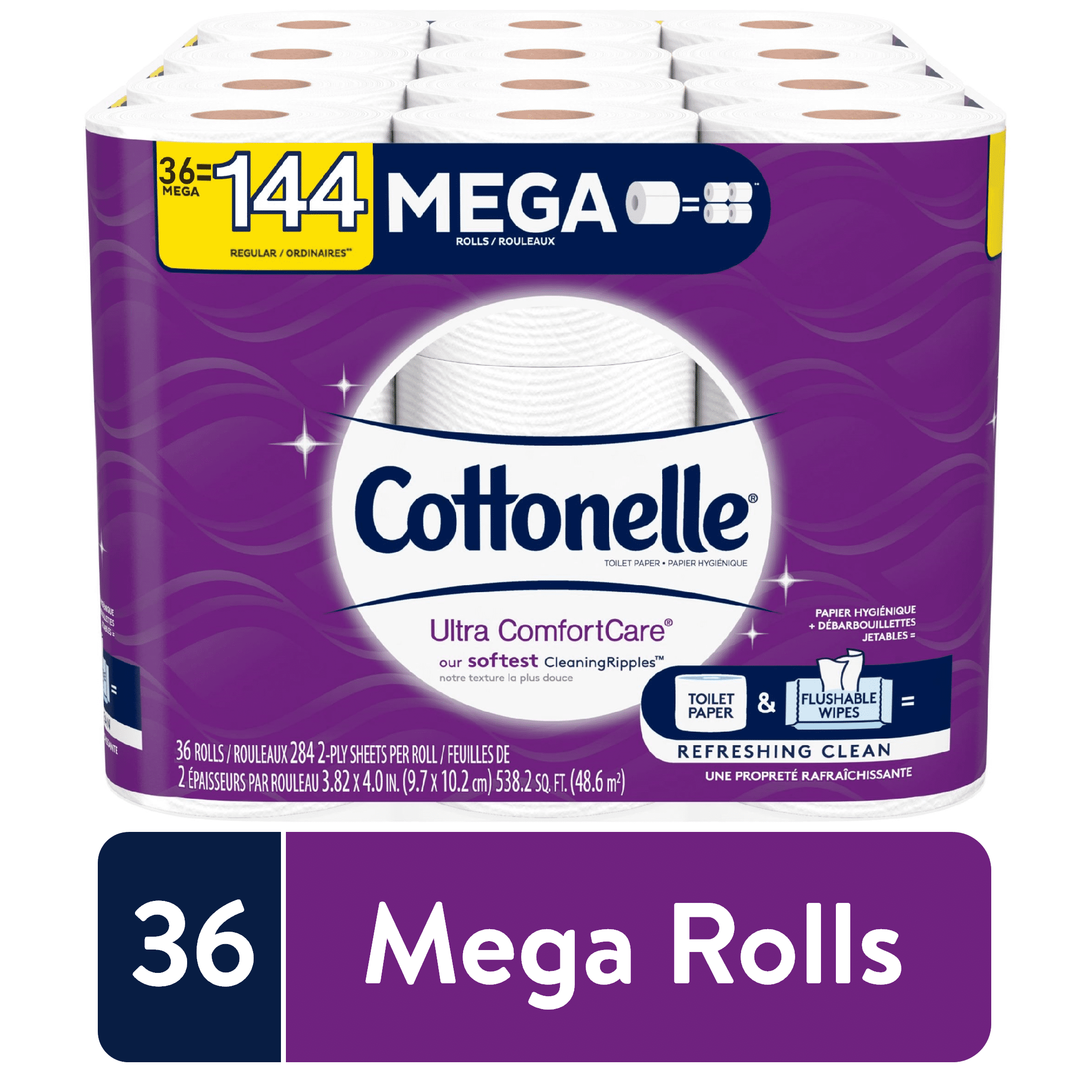 Cottonelle Ultra ComfortCare Bathroom Tissue, 36 Mega Rolls, Big Pack for Ultimate Clean Comfort