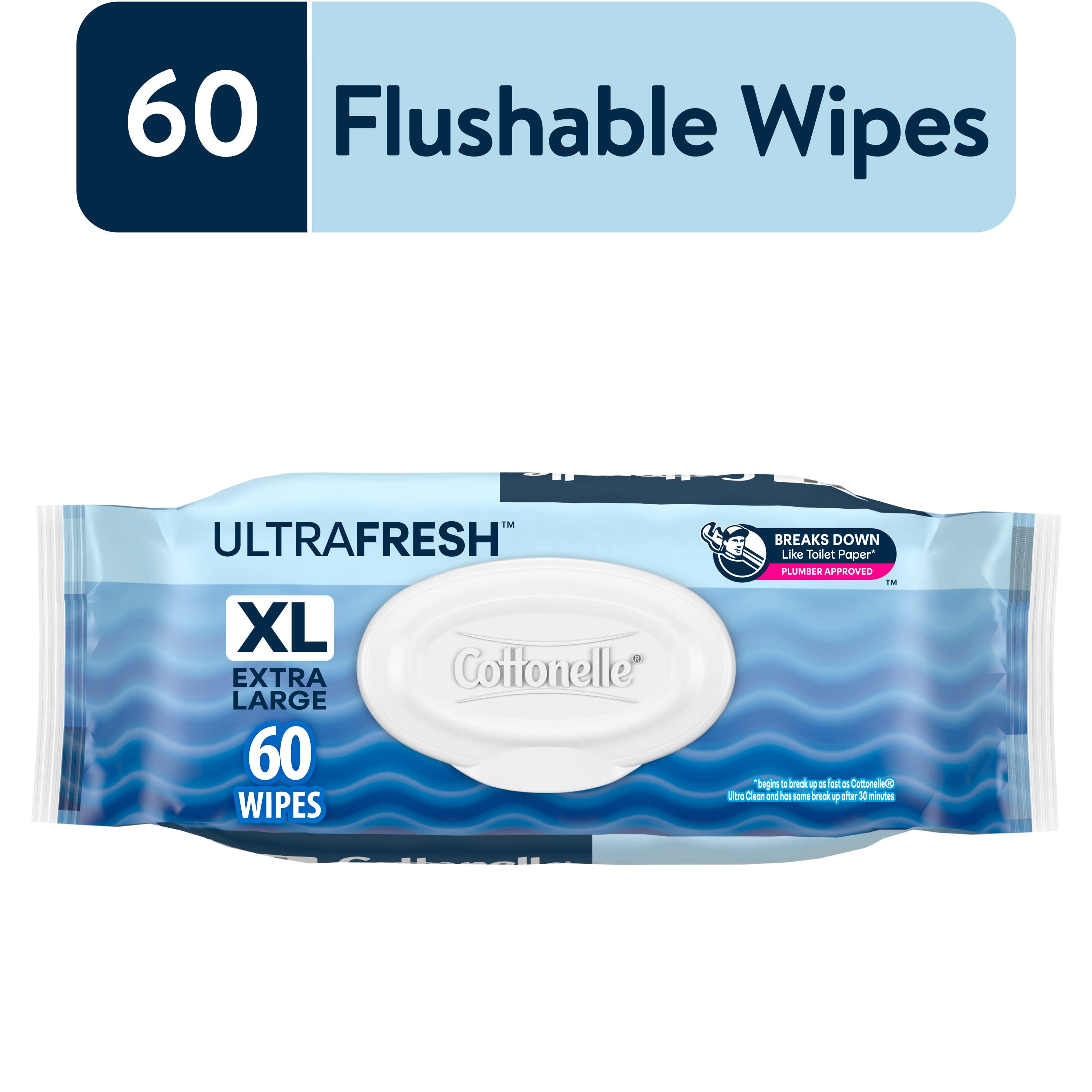 (2 pack) Cottonelle UltraFresh XL Flushable Wipes, 1 FlipTop Pack, 60