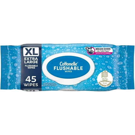 Cottonelle XL Flushable Wet Wipes - 1 Flip-Top Pack, 45 Total Flushable Wipes