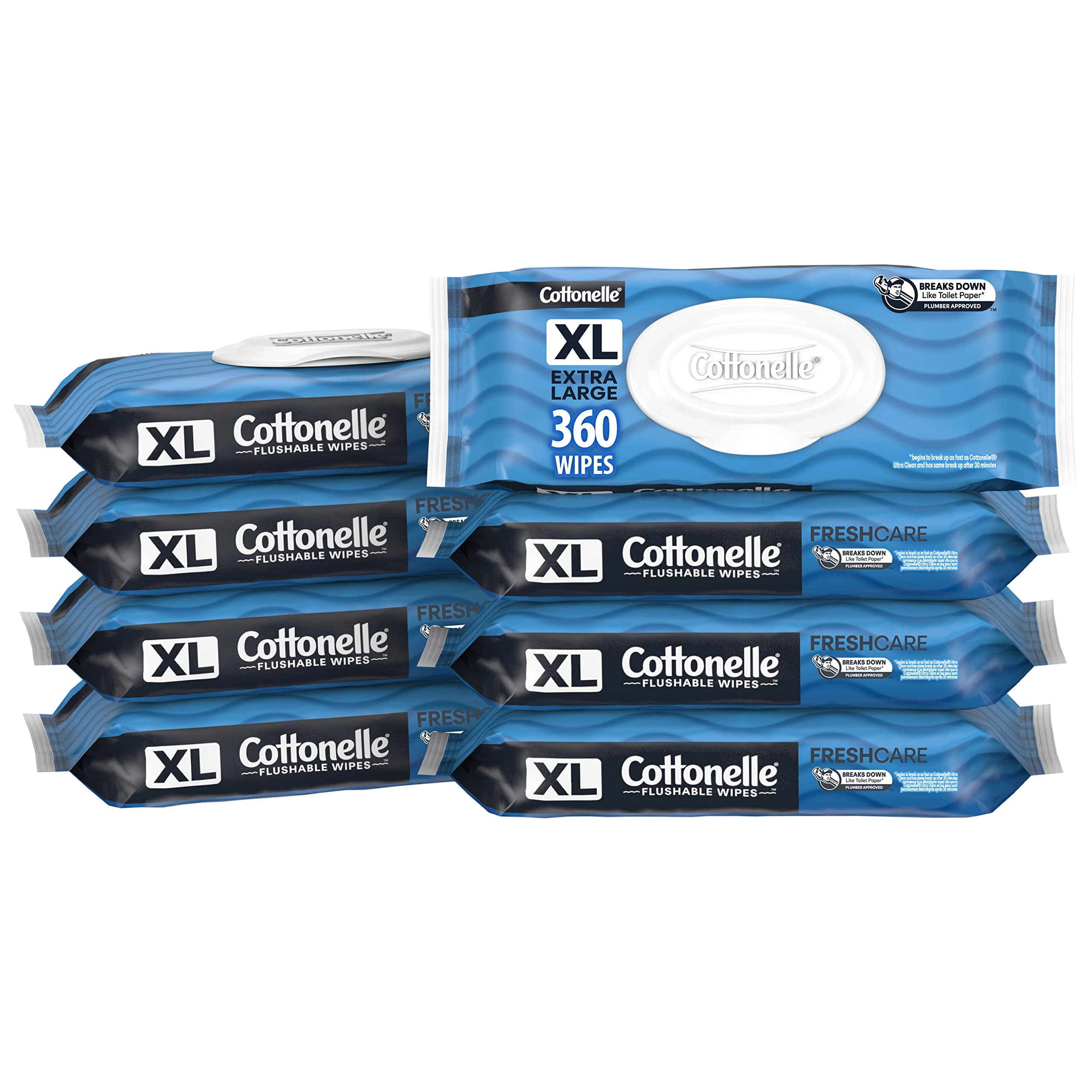 Cottonelle Xl Flushable Wet Wipes, Adult Wipes Large, 8 FlipTop Packs