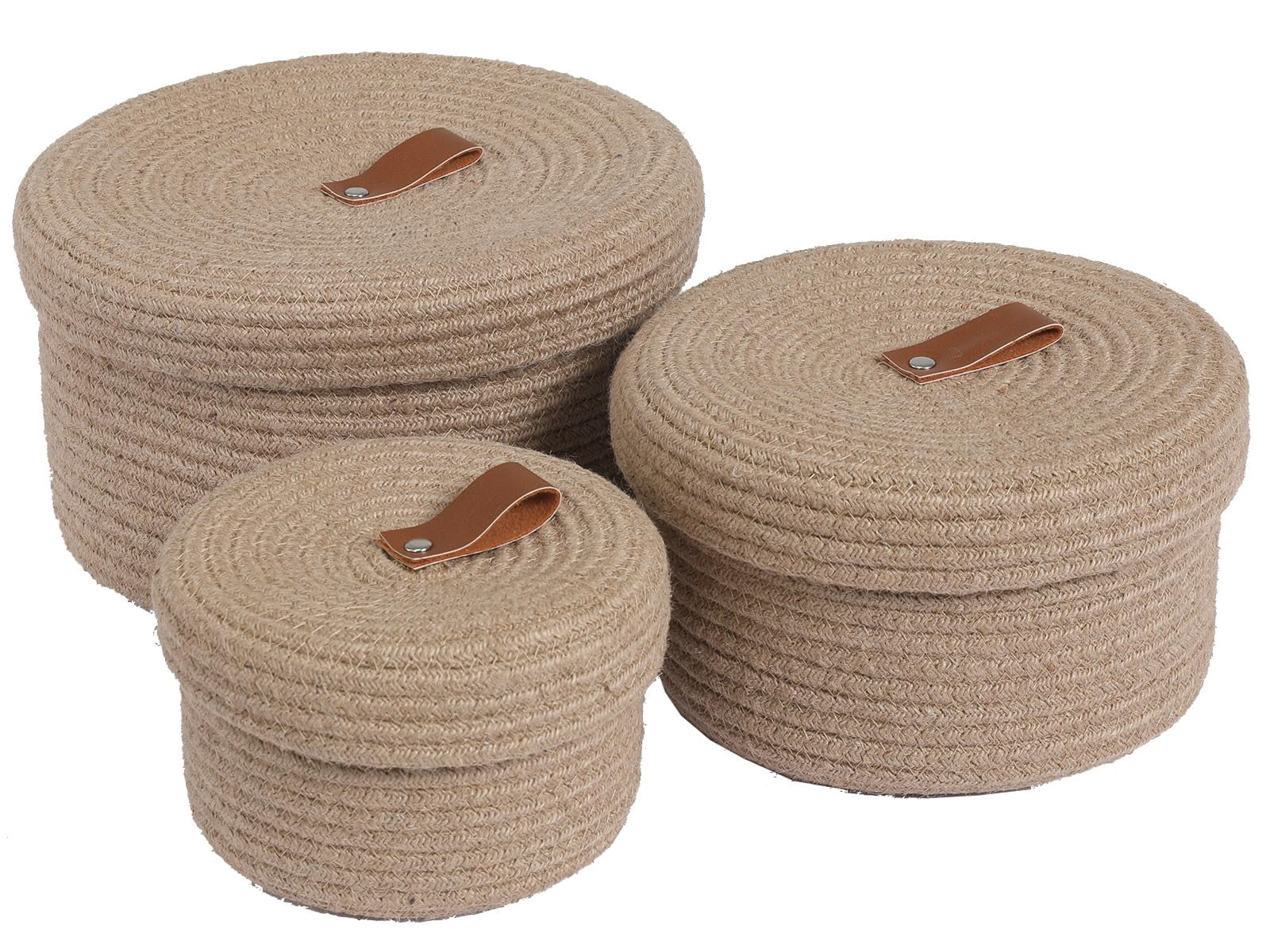 Cottonphant Set of 3 Stylish Round Woven Baskets with Lids - Elegant ...