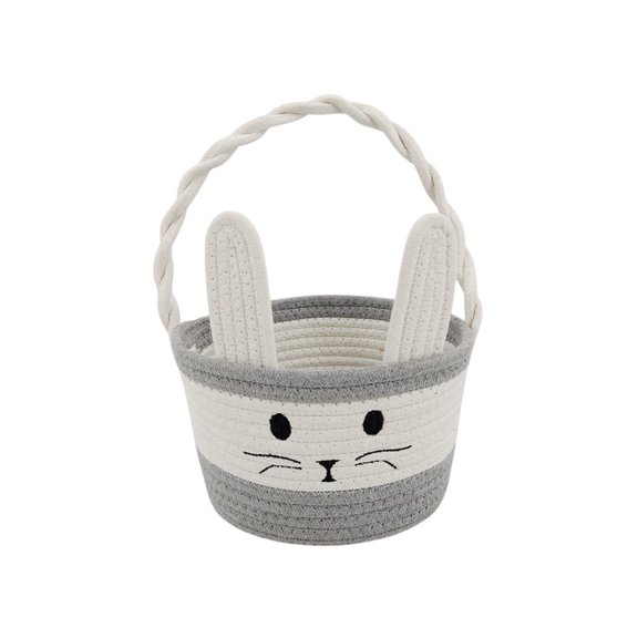Cottons Rope Storage Basket with Bunny Design, Easter Decorative Organizer for Living Room & Bedroom, Versatile Toy, Snack & Makeup Holder, Durable Breathable Material