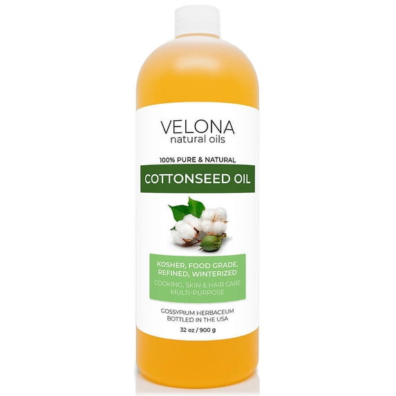 Cottonseed Oil by Velona - 32 oz | 100% Pure and Natural Carrier Oil | Refined, Cold pressed | Cooking, Skin, Face, Body, Hair Care | Use Today - Enjoy Results