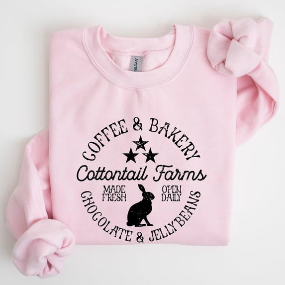 Cottontail Farms, Coffee and Bakery, Retro Sign, Easter Sweatshirt, Women's