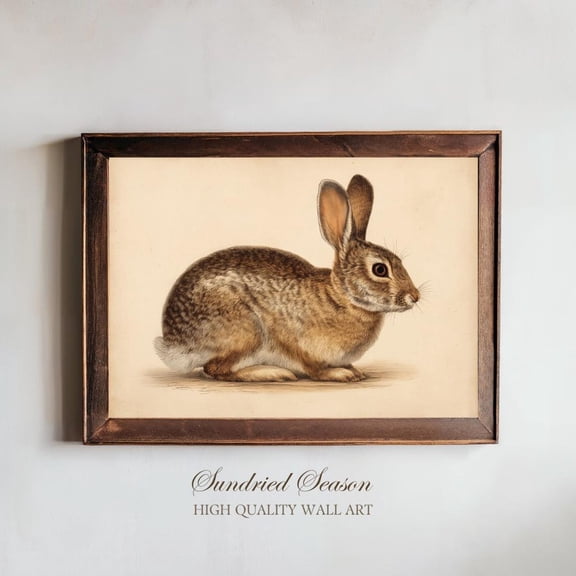 Cottontail Rabbit Wall Art Woodland Bunny Animal Rustic Forest Nursery Decor, Unframed Paper Poster 8x10in