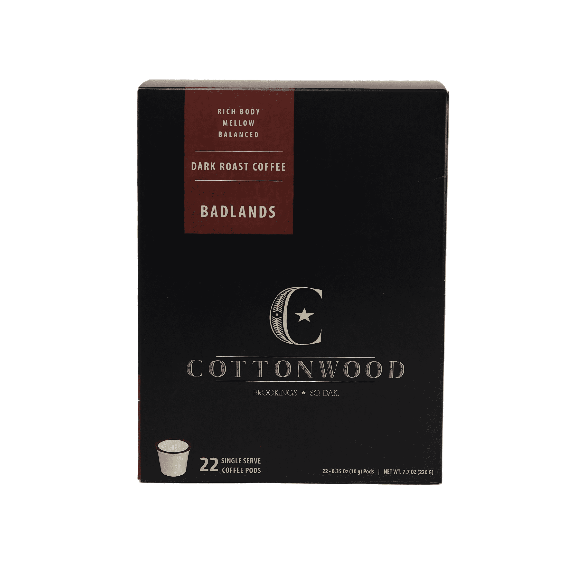 Cottonwood Coffee Badlands Blend, Dark Roast Coffee Pods, 22 Pods