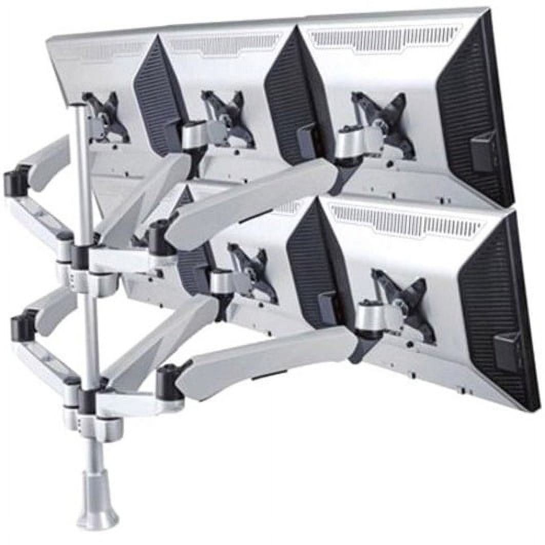 Silver Gray Six-Monitor Full-Motion Desk Mount with Riser