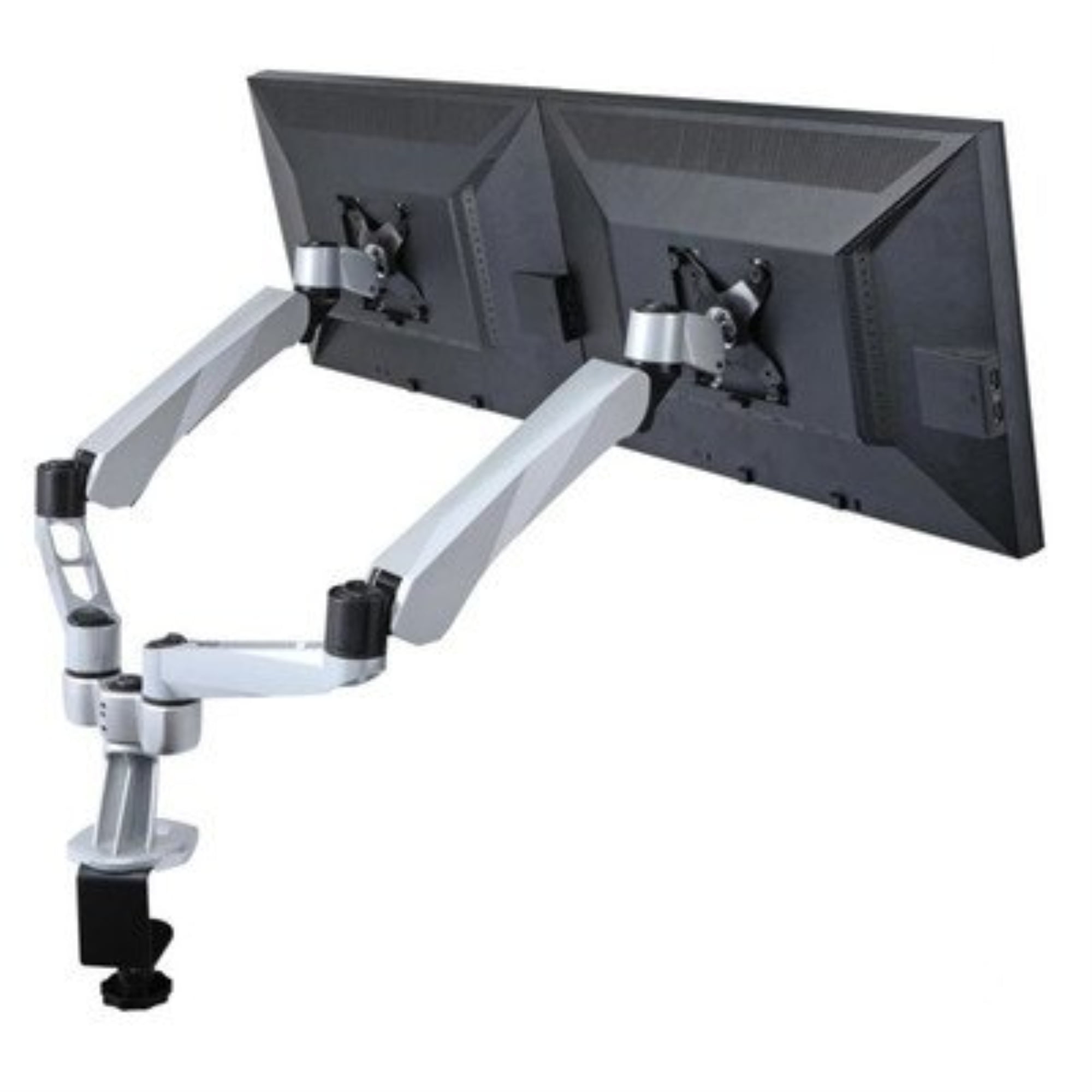 Silver Dual Monitor Full-Motion Desk Mount with Clamp Base
