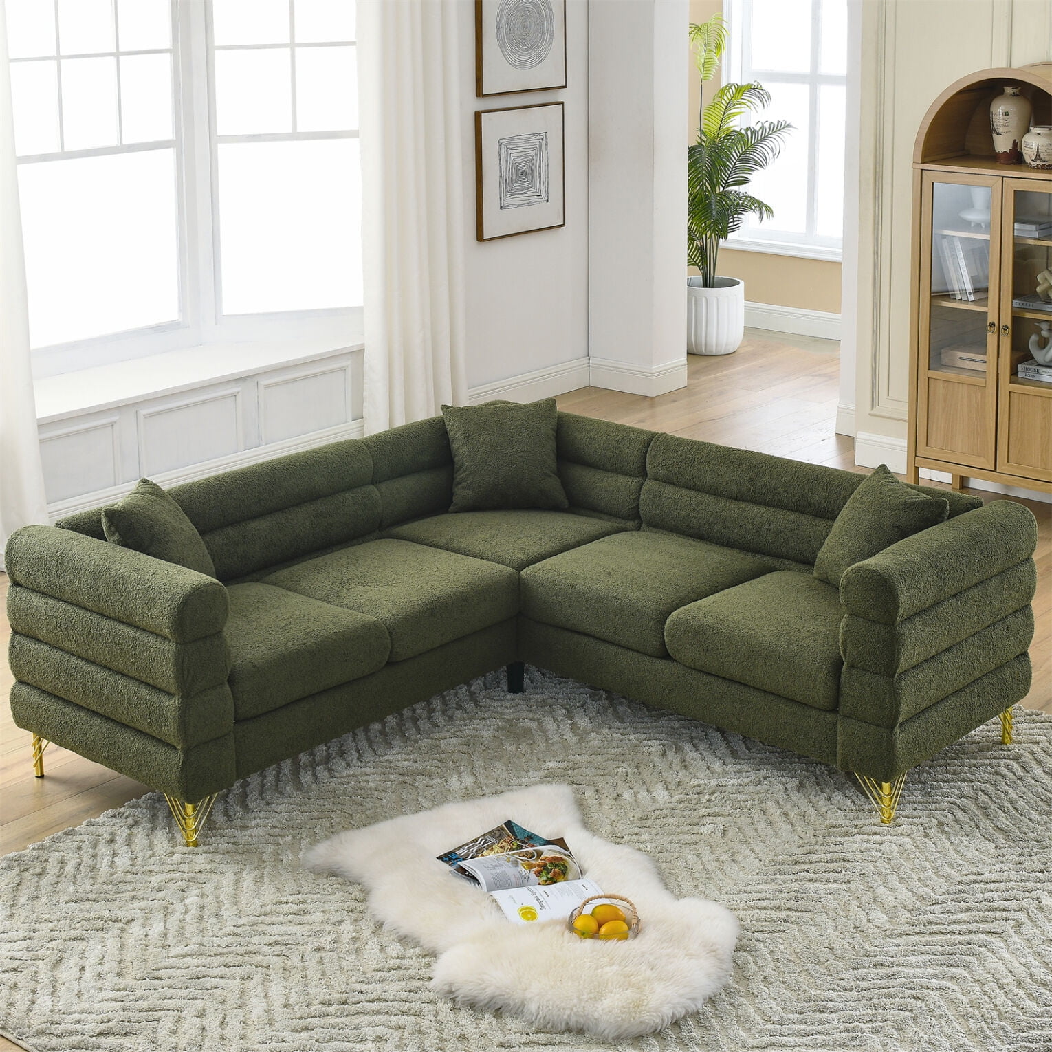 Couch, 5-Seater Sofa with 3 Cushions, 81.5-Inch Oversized Corner Sofa