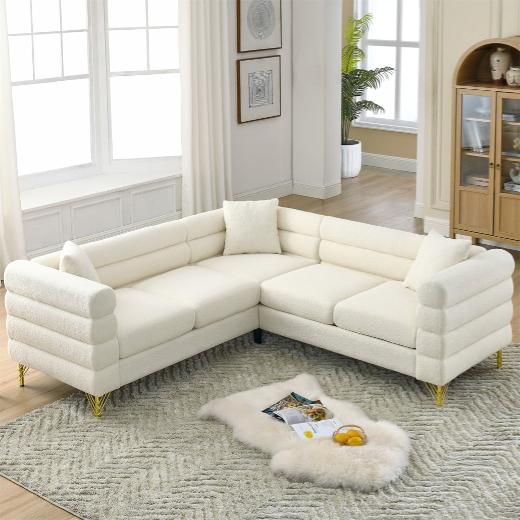 Couch 5 Seater Sofa with 3 Cushions 81.5 Inch Oversized Corner Sofa Couch L Shaped Sectional Sofas with Golden Legs for Living Room Bedroom
