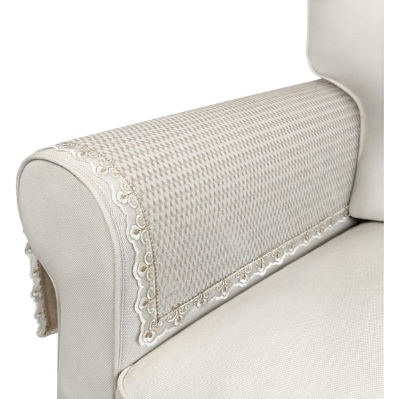 Couch Arm Cover, 1pc VelvetCouch Cover, Sofa Arm Covers, Non-Slip Lace Armrest Covers, Headrest/Backrest Cover, Seat Cover, Slipcovers for Pets Armchair Loveseat Recliner Furniture(28"28", Beige)