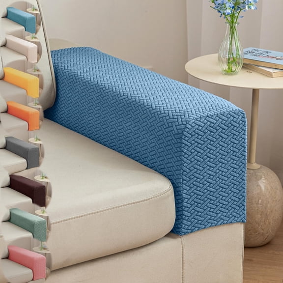 Couch Arm Covers & Arm Chair Covers Set of 2 - Stretch Sofa Armrest Protectors with Non-Slip Grip, Machine Washable Polyester Fabric for Recliner/Loveseat/Sectional (Blue,Medium-Set of 2)