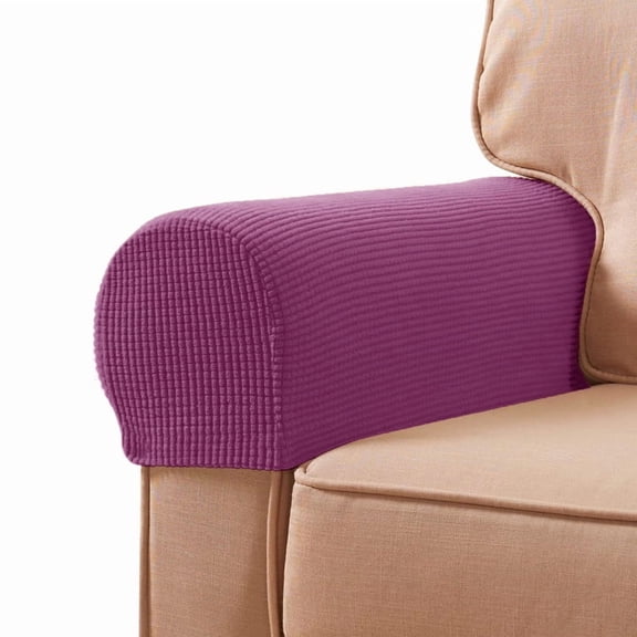 Couch Arm Covers for Chairs Stretch Armchair Cover Polyester Office Chair Armrest Covers for Sofa, Anti-Stain Arm Chair Slipcover Washable Chair Arm Protectors - Pack of 2 - Purple