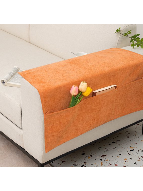 Couch Arm Covers with Pockets, Usupdd Non-Slip Pet Armchair Slipcover for Couch 3 Pockets TV Remote, Washable Sofa Armrest Covers Protectors for Living Room Recliner Chair Polyester, Orange