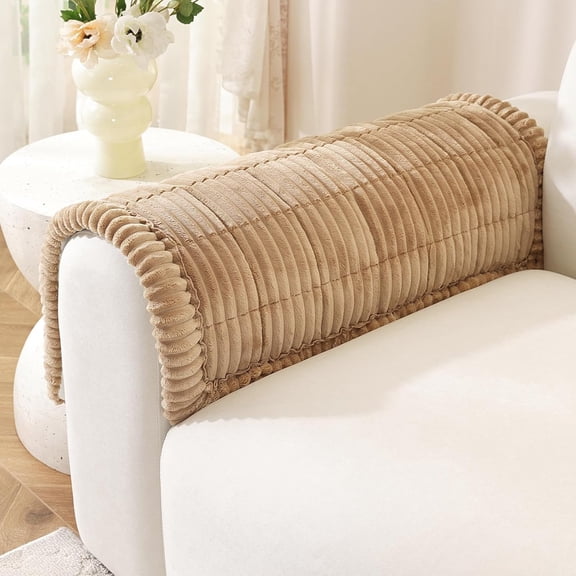 Couch Arm Covers, Recliner Arm Covers Pet Friendly, Thick Soft Sofa Headrest Armrest Chair Cover for Dogs Cats Loveseat Recliner Leather L Shaped Sofa (2 Pack 20" x 24", Khaki)