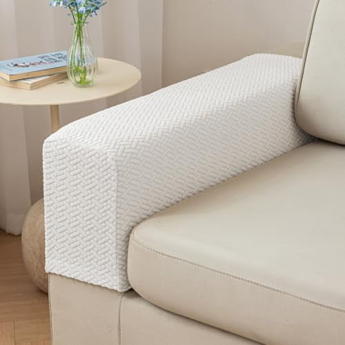 Couch Arm Covers,Sofa Arm Covers Set of 2 Polyester Stretch Anti-Slip Furniture Protector Washable Armchair Slipcovers (Cream White,Large (Set of 2)