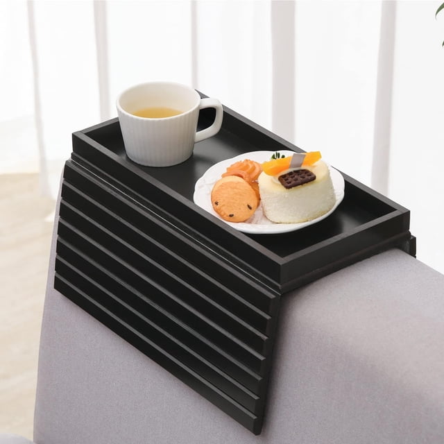 Foldable Bamboo Armrest Tray For Couch - Anti-Slip Snack Table For Food, Drinks, Remote Control