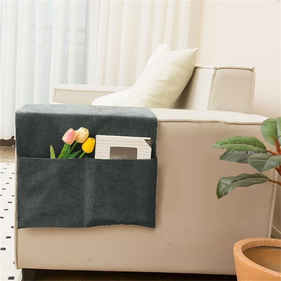Couch Arm Protector, Chenille Sofa Armrest Cover and Dustproof Armrest Mat, for Sofa, Recliner and Chair, 16 x 43 in, Black
