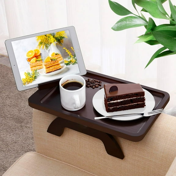 Couch Arm Table Clip on Side Table,Couch Table for Wide Couches,Sofa Armrest Tray for Small Spaces,Sofa Arm Table TV Trays with 360° Phone Holder for Eating & Drinking,Chair Arm Table