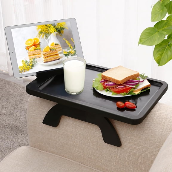 Couch Arm Tray,Sofa Clip on Tray Table,Couch Arm Table with Phone Holder, Bamboo Sofa Tray for Couch,Couch Arm Table Tray for Remote, Eating, Dinking Armchair Table