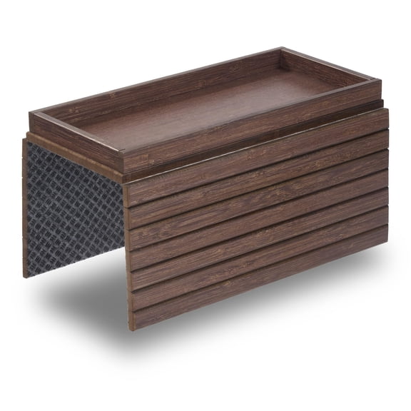 Couch Arm Tray with Spacious 12.4" x 5.4" Storage BoxCouch Arm Table for Living Room Couches, Brown-Stained Bamboo Finish, Sturdy Bamboo Slats, Anti-Falling Armrest Tables Cup Holder