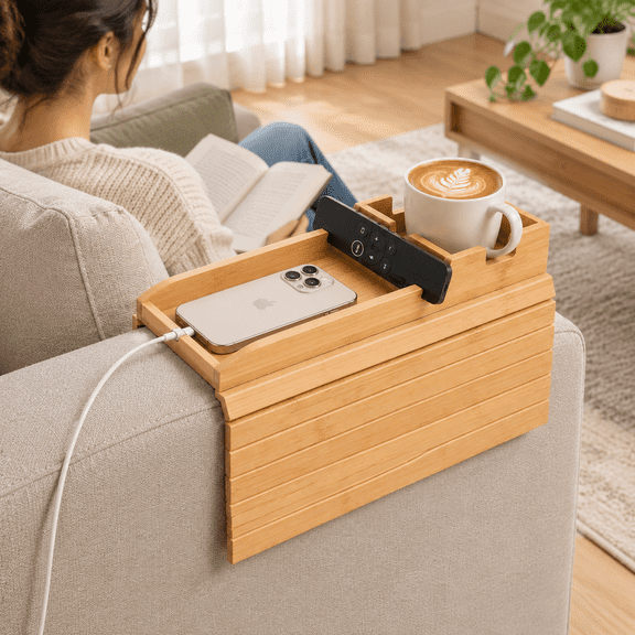 Couch Arm Tray With Cup Holder Foldable Sofa Armrest Table