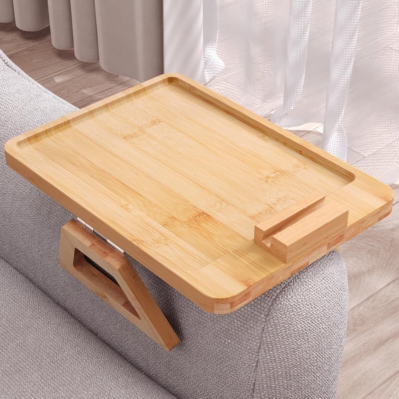 Couch Arm Tray with 360°Phone,Bamboo Folding Sofa Tray,Sofa Armrest Trays Clip-On Couch Desk for Drinks,Snacks,Phone,Remote Control(Natural)