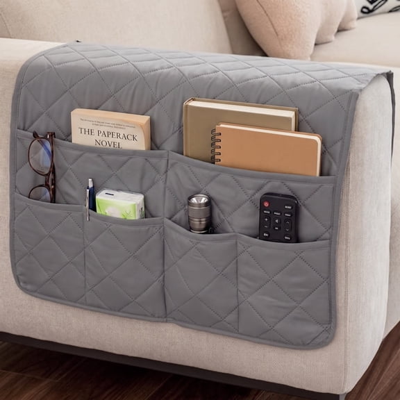 Couch Armrest Covers, Recliner Arm Protector with 2 Big 4 Small Side Pockets, Washable Book Storage Organizer for Sofa Armchair Bedside Living Room