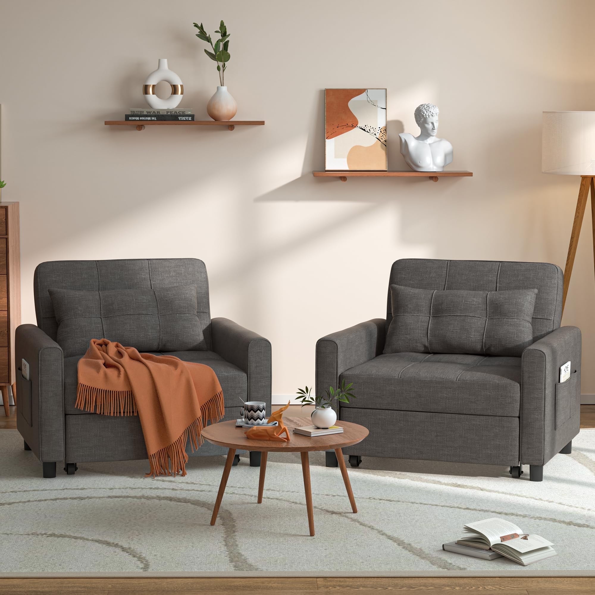 Couch Bed, Lofka Convertible Sofa and Couch Bed with Adjustable Backrest, Dark Gray Recliner
