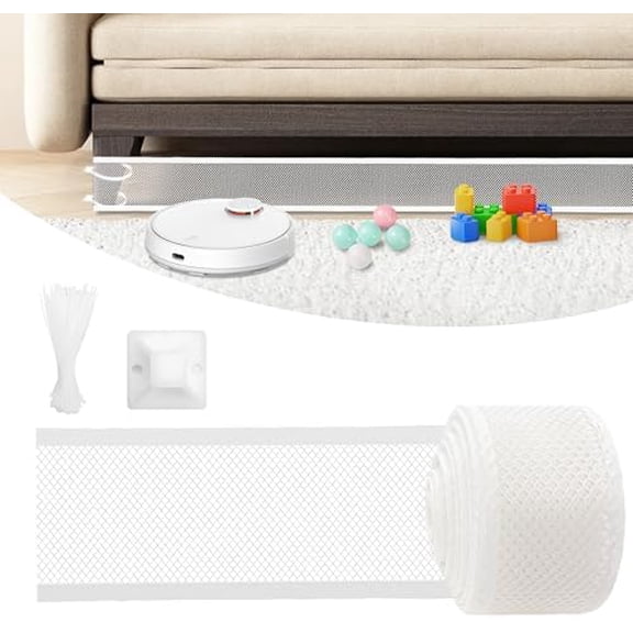 Under Couch Blocker, 4"x 394" Under Furniture Blocker with 30 Cable Ties, Stop Things Going Under Sofa Couch Bed, Couch Blockers for Pets Toys Easy to Install, White
