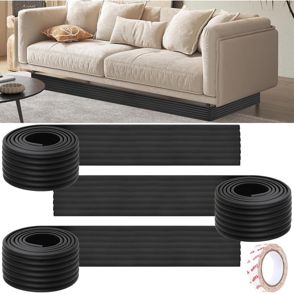 Under Couch Blocker, Rubber Under Sofa Blocker, Under Bed Toy Blockers for Furniture, Adjustable Gap Bumper, Prevent Things Going Under Sofa Bed, Easy to Install & Adhesive (3 PCs 19.7 Feet)