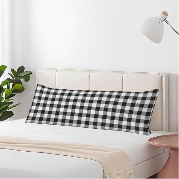Couch Body Pillow Cover Buffalo Plaid Bedding Body Pillow Case for Men Women, Black White Gingham Checkered Oblong Pillow Covers Body Cushion Cases for Home Sofa Livingroom 20"X 54"