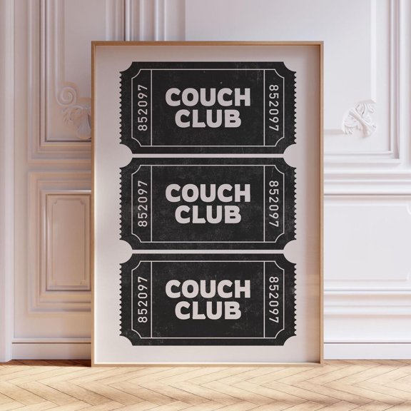 Couch Club Retro Ticket Living Room Home Decor Wall Art