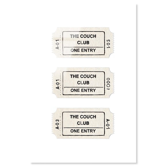 Couch Club Ticket Acrylic Print Typography Art Print by Art Remedy, Ready to Hang, 10 x 15