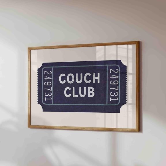 Couch Club Ticket Print, Blue Retro Living Room Art