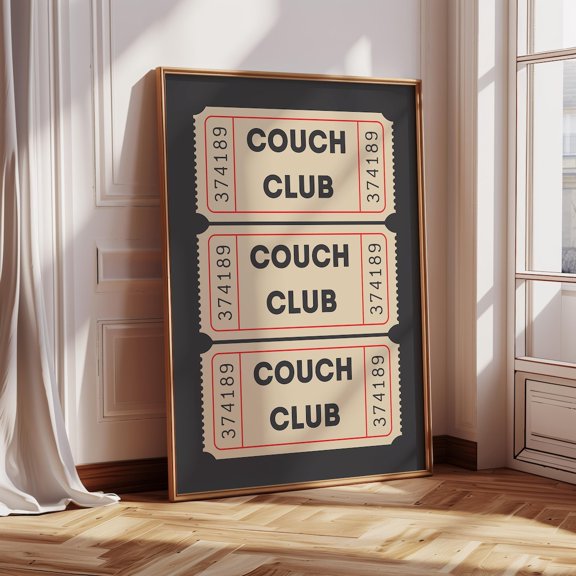Couch Club Ticket Retro Lounge Decor Wall Art