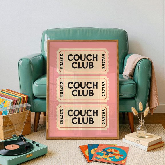 Couch Club Ticket Wall Art Above Couch Art Retro Living Room Vintage Style