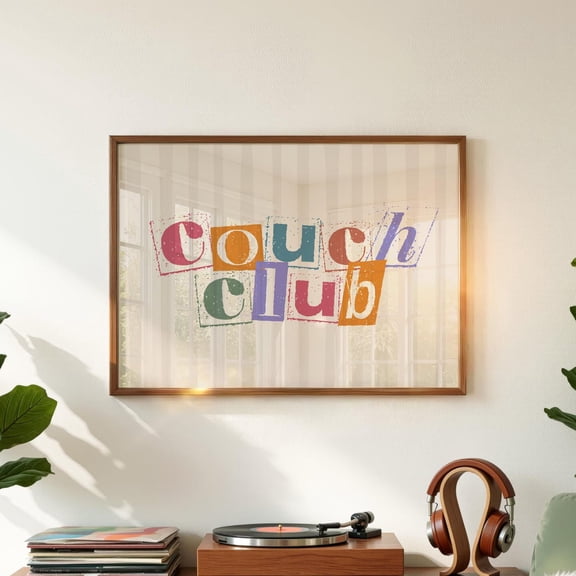 Couch Club Wall Art Above Couch Art Funky Room Decor Typography Vintage Style