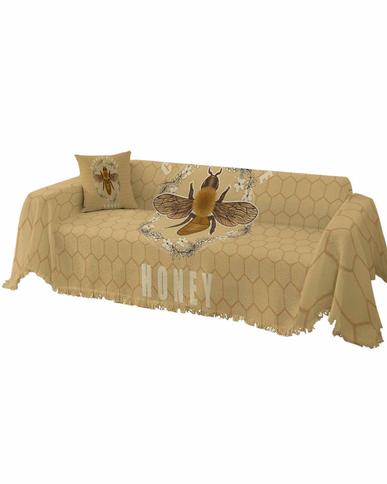 Couch Cover for 3 Cushion Cover, Bee Wreath Vintage