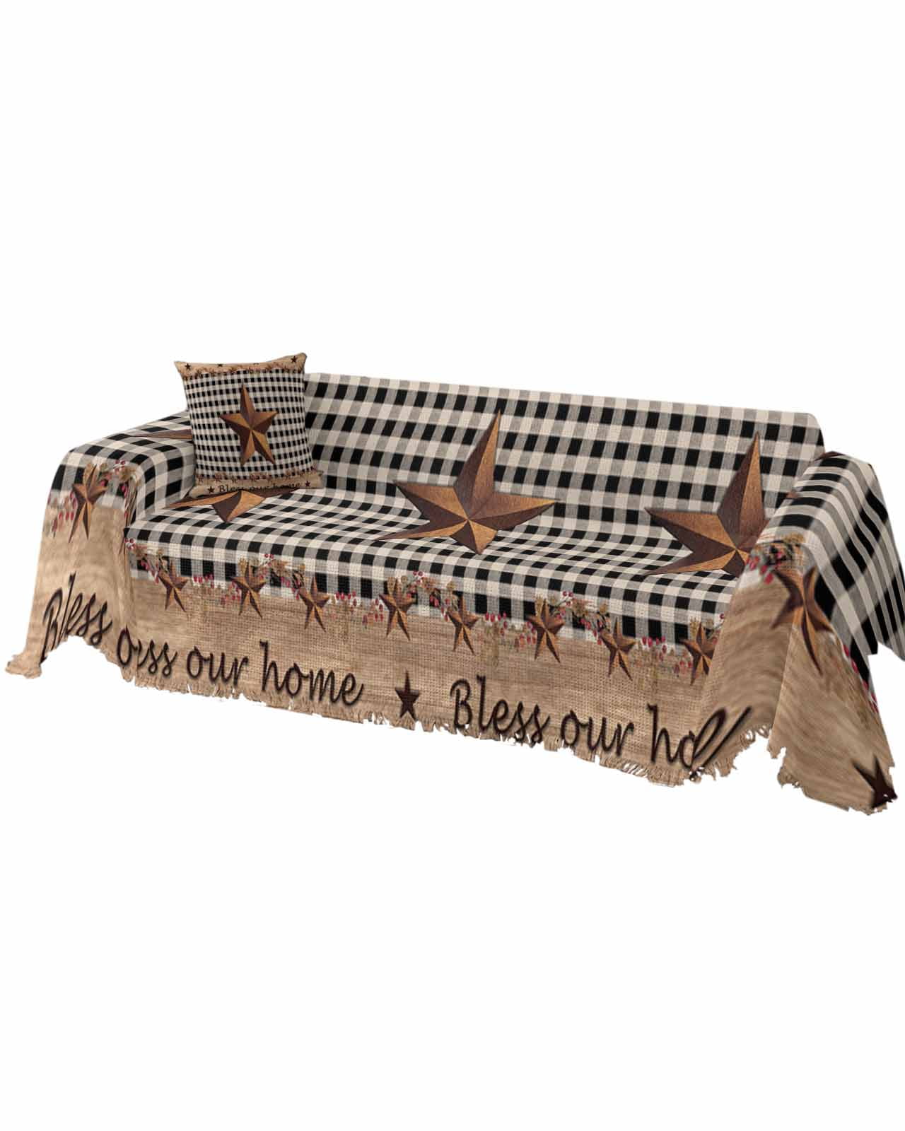 Couch Cover for 3 Cushion Cover, Rustic Barn Texas Western Star Berries