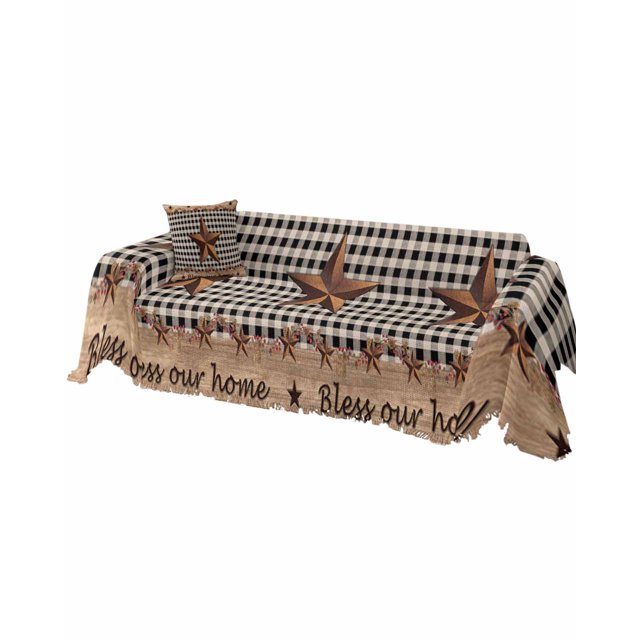 Couch Cover for 3 Cushion Cover, Rustic Barn Texas Western Star Berries